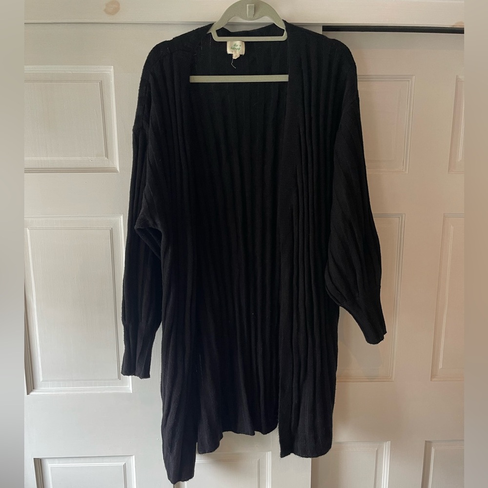 Black Cable Knit Bell Sleeve Cardigan